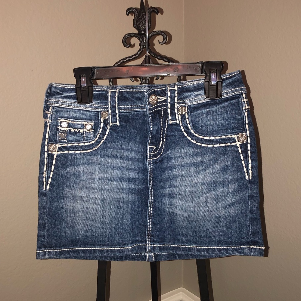 Girls Dark Blue Denim Skirt with Contrast Stitching - Kids